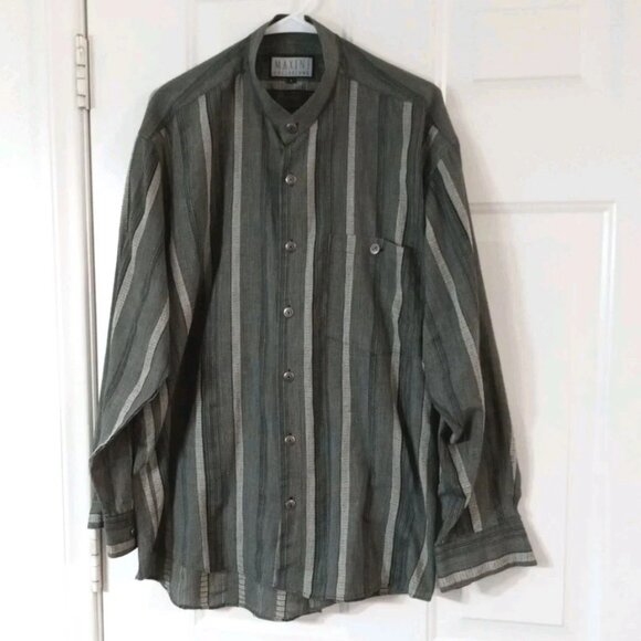 Vintage Maxini Collezione Shirt Men’s Large Gray Striped Button Up Long Sleeve - Picture 1 of 5